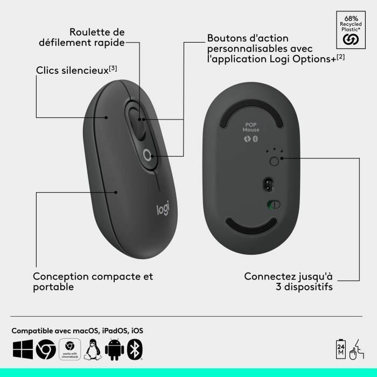 Logitech Drahtlose Bluetooth Maus Logitech Pop Dunkelgrau