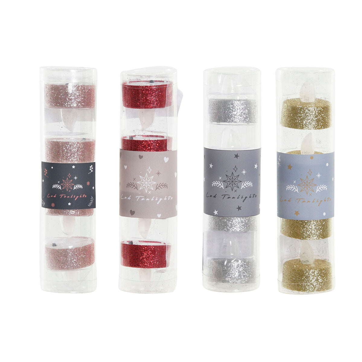 Dkd Home Decor Kerze Dkd Home Decor Led Leicht Rot Silberfarben Rosa Gold Kuchen Weihnachten Glitzernd (4 X 4 X 5 Cm) (4 Stück)