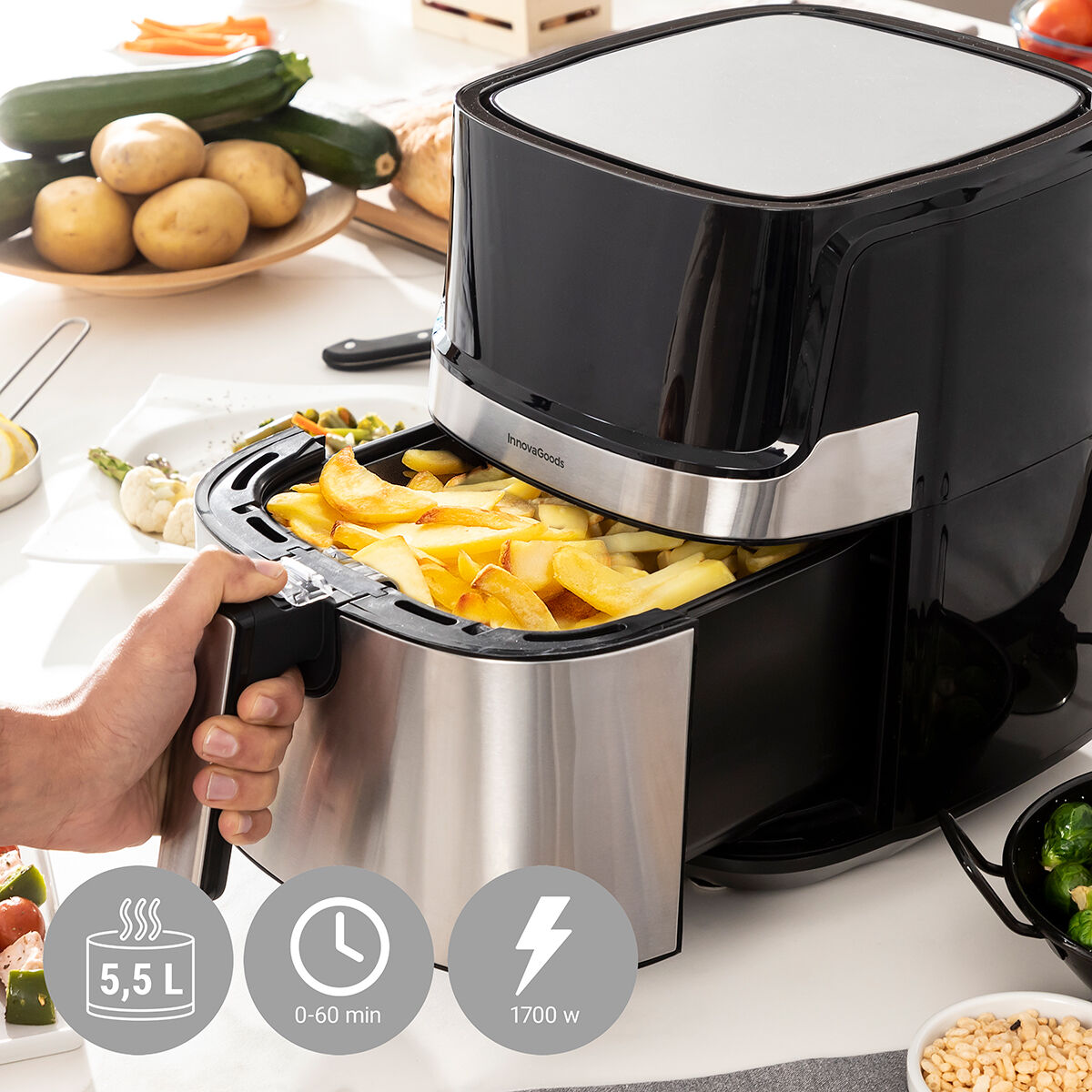 Innovagoods Heißluftfritteuse Innovagoods Fryinn Pro 5500 Schwarz 1700 W 5,5 L Edelstahl